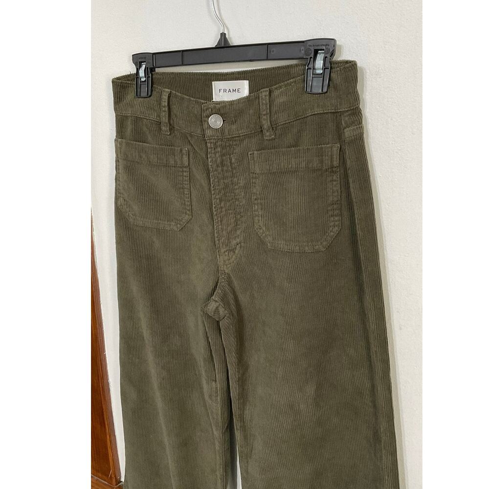 Frame Green Corduroy Cuffed Wide Leg Pants Womens Size 27 Small Pockets Stretch - Picture 3 of 6